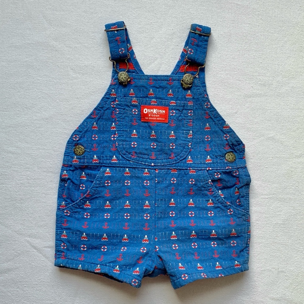 Vintage Oshkosh Nautical Anchors Ships Boats Shortalls Overalls 6-9M